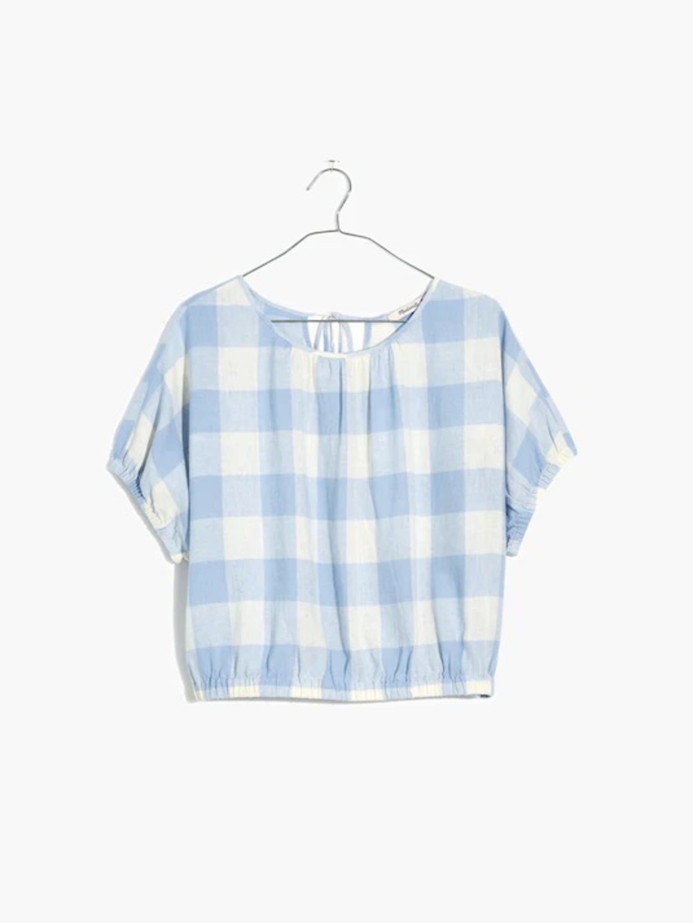 Madewell Linen-Blend Michele Bubble Top in Gingham Check